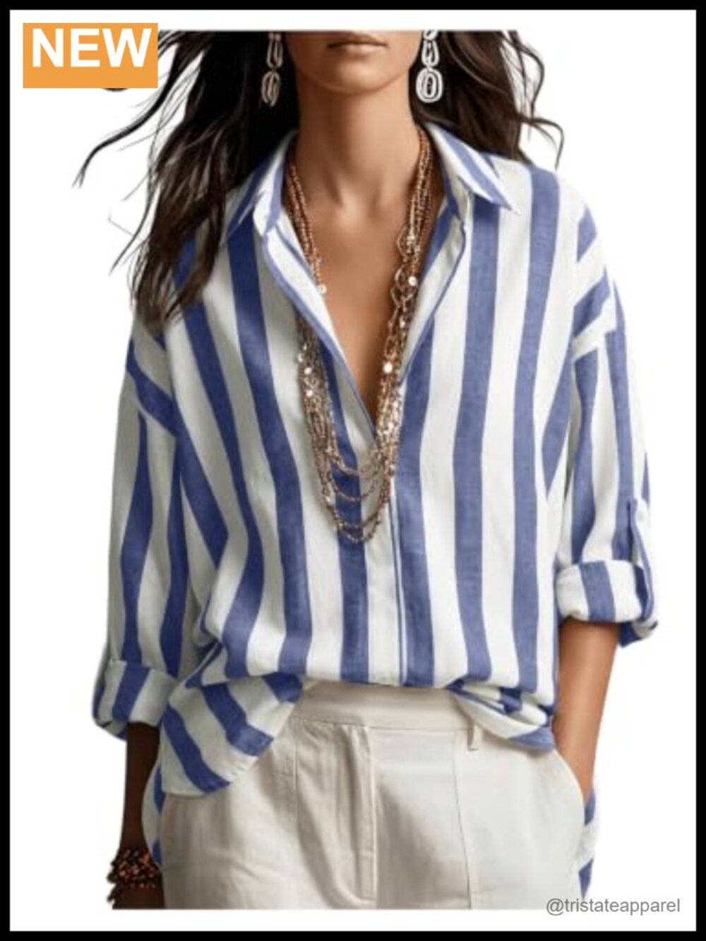 Women's Striped Button Down Long Sleeve Blouse Office Casual Soft